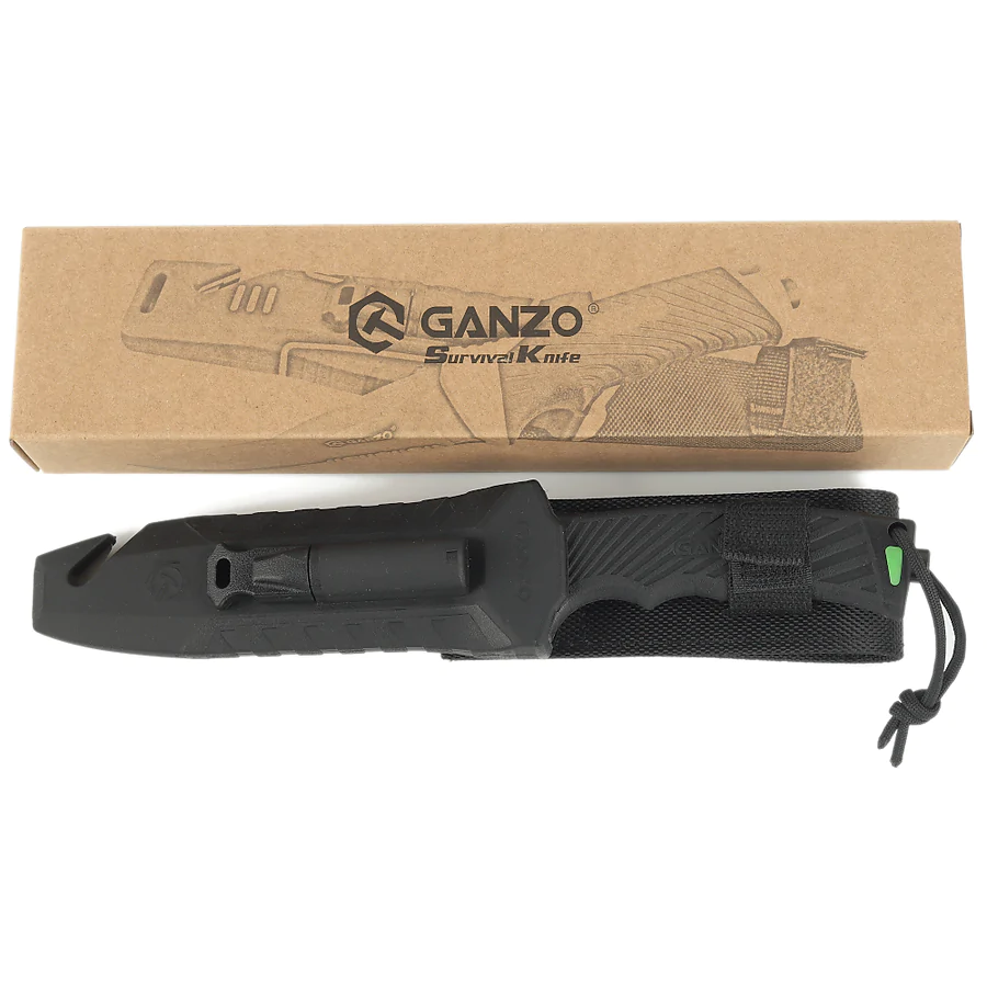 Нож охотничий Ganzo G8012V2-BK с паракордом. Черный