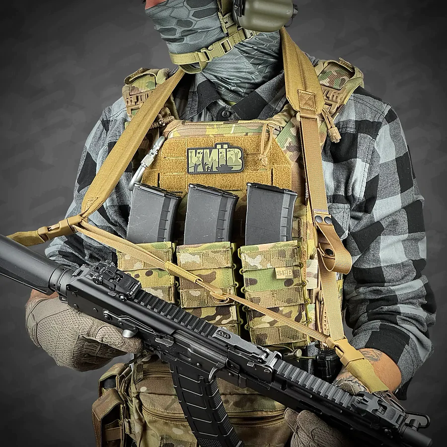 Ремінь збройовий RAGNAROK триточковий з широким наплічником KRAKEN carbine. Койот