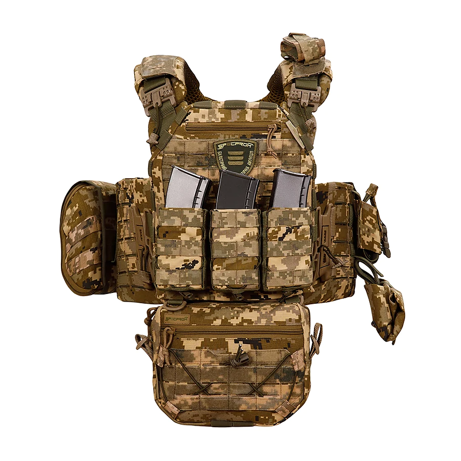 Плитоноска SPECPROM WARMOR Gen.5 V2 с полным комплектом подсумков Пиксель. Система быстрого сброса