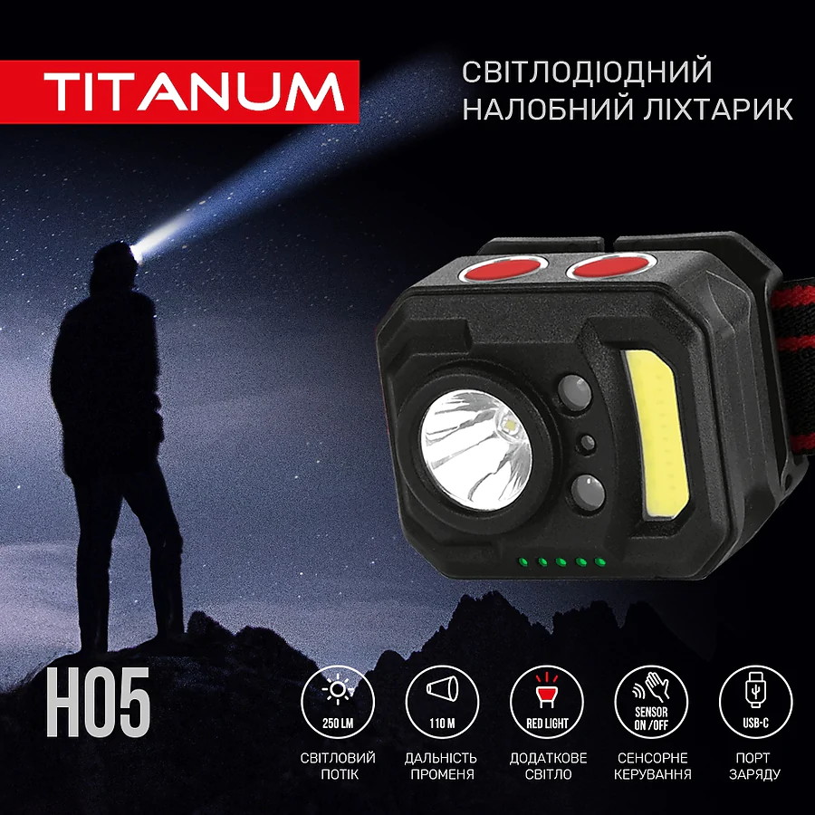 Налобний світлодіодний ліхтар TITANUM 250Lm 6500K