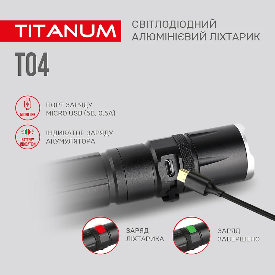 Портативный светодиодный фонарик TITANUM T04 300Lm 6500K