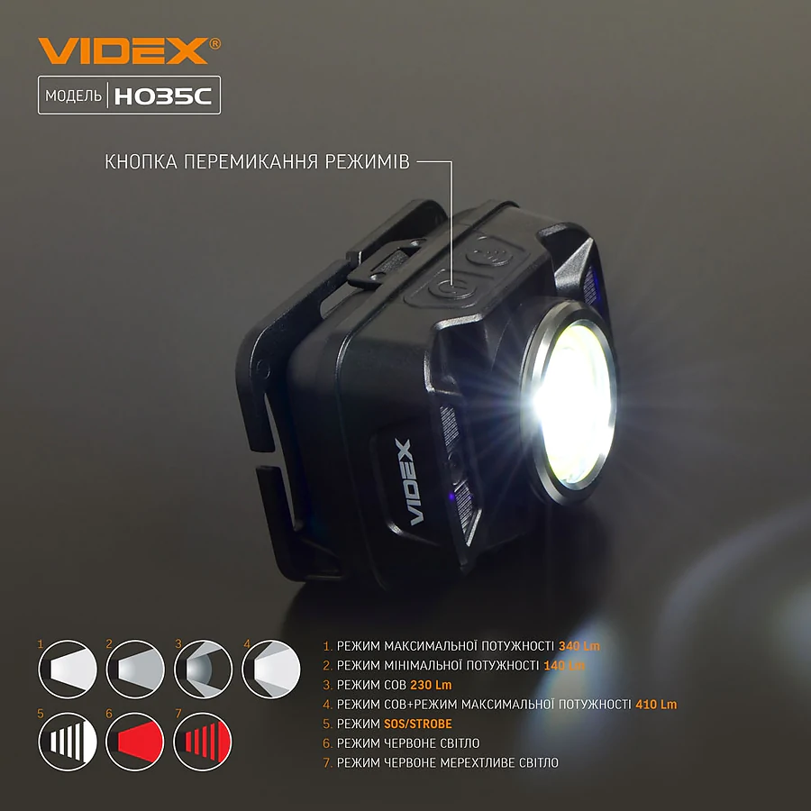 Налобний світлодіодний ліхтар VIDEX 410Lm 5000K