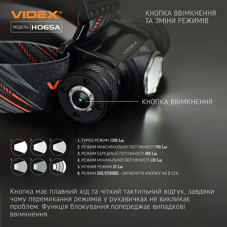 Налобний світлодіодний ліхтар VIDEX 1200Lm 5000K