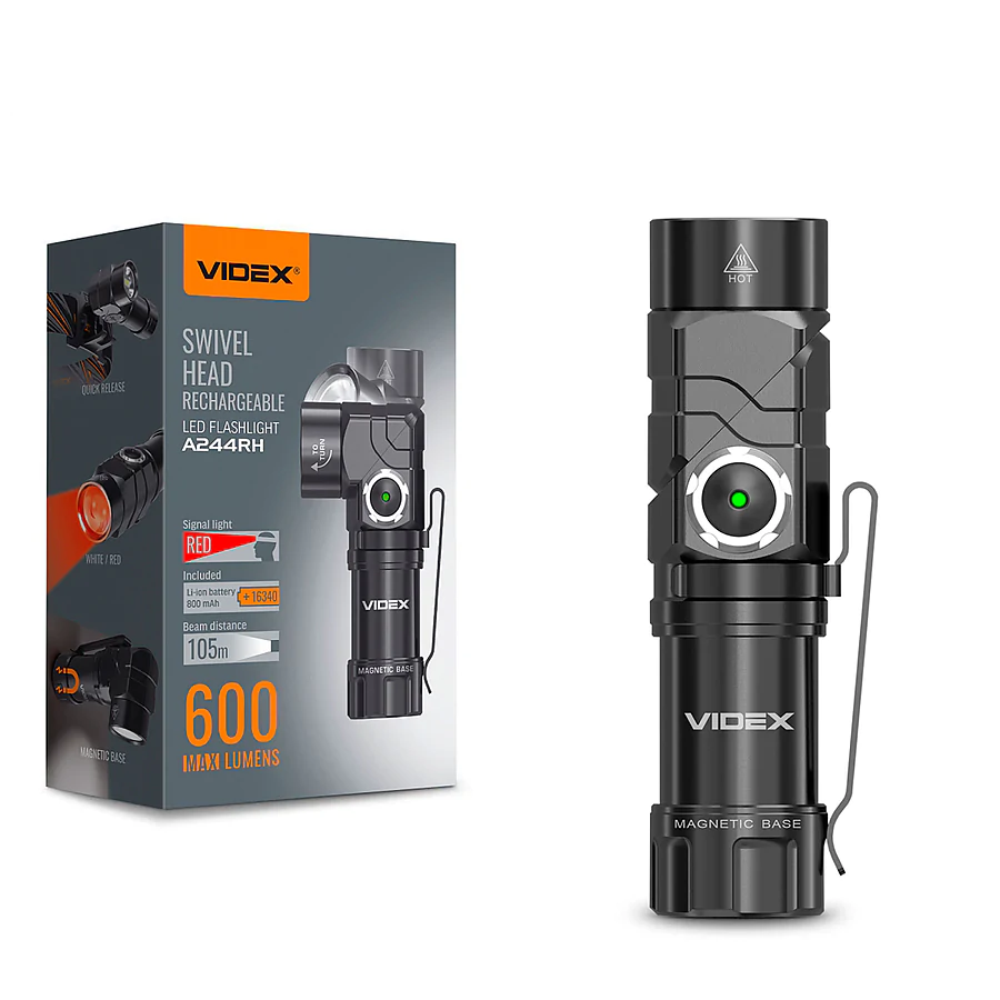 Портативний світлодіодний ліхтарик VIDEX 600Lm 5000K з кріпленням на голову