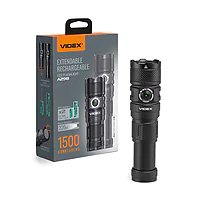 Портативный светодиодный фонарик VIDEX 1500Lm 5000K с двумя аккумуляторами