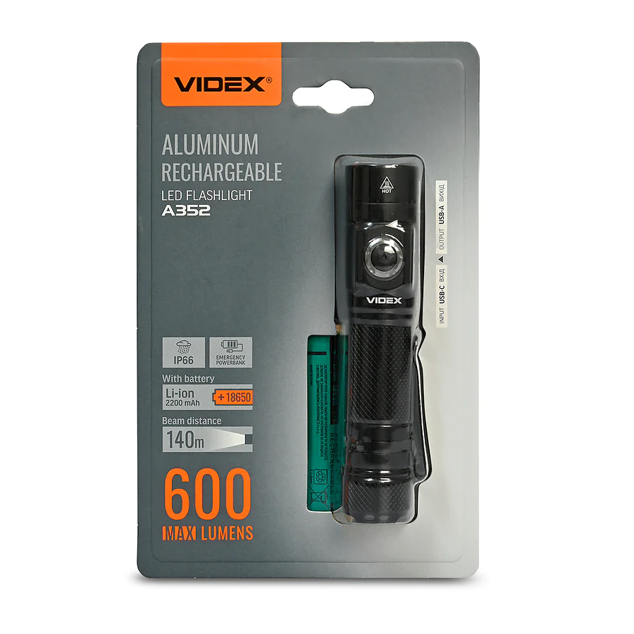 Портативный светодиодный фонарик VIDEX 600Lm 5000K