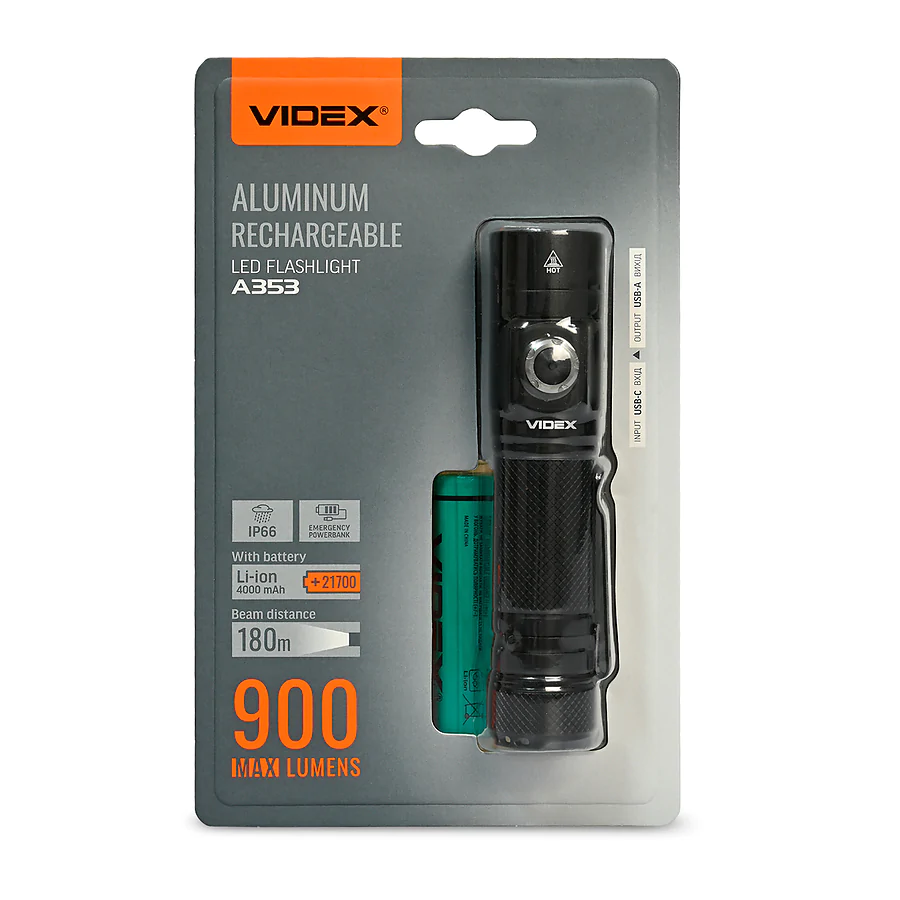 Портативний світлодіодний ліхтарик VIDEX 900Lm 5000K