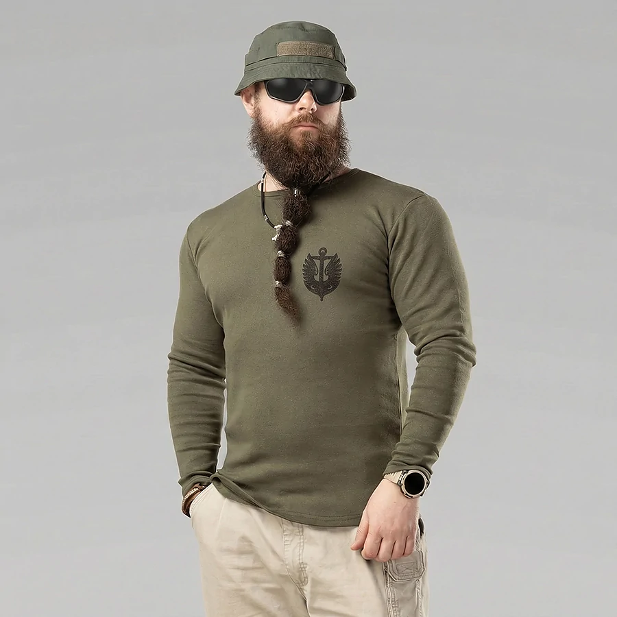 Тактический лонгслив с принтом Kramatan MARINES, Хаки