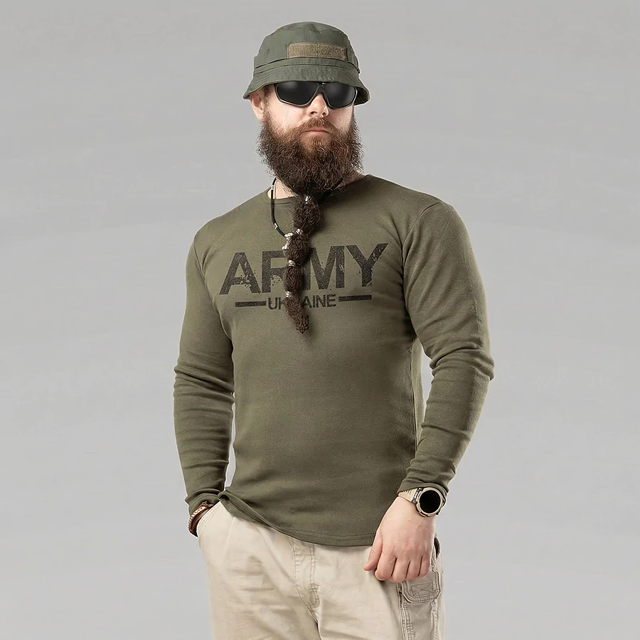 Тактический лонгслив с принтом Kramatan ARMY, Хаки