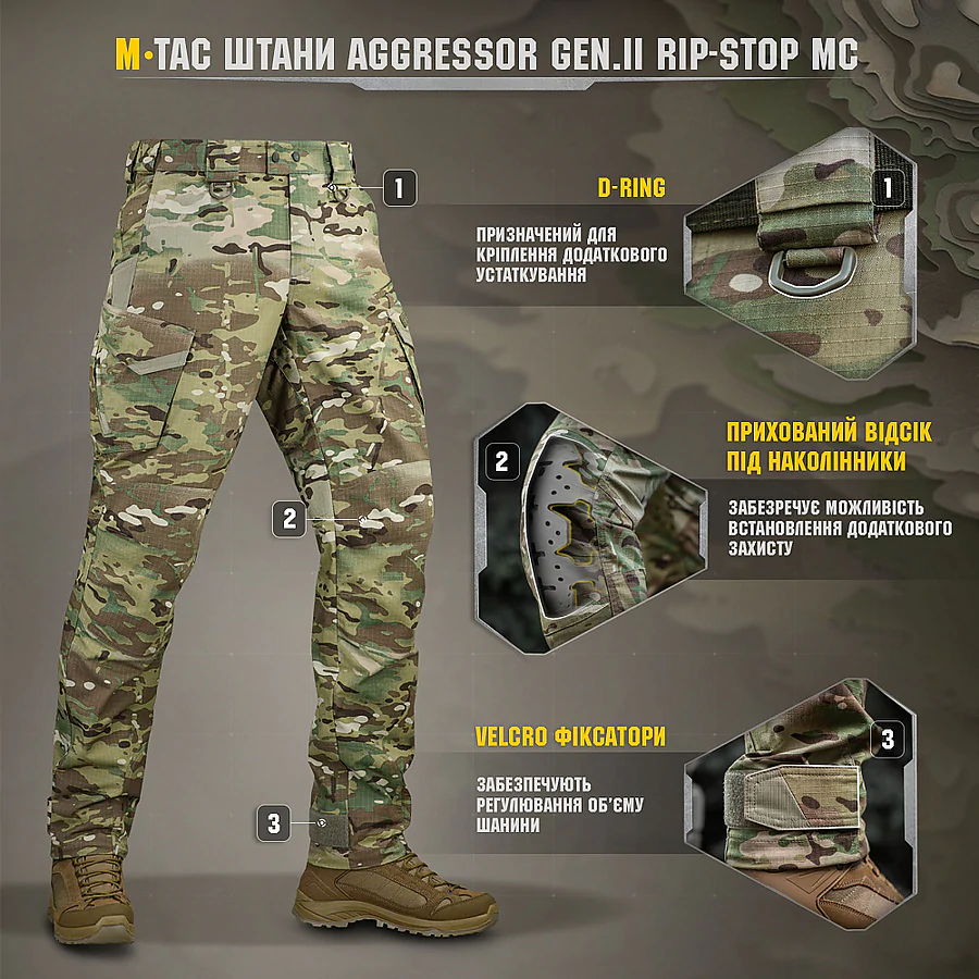 Штаны M-Tac Aggressor Gen.II рип-стоп. Мультикам