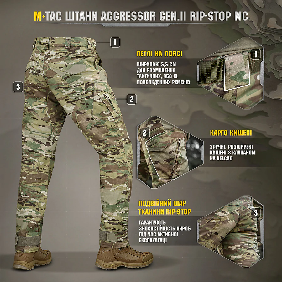 Штаны M-Tac Aggressor Gen.II рип-стоп. Мультикам