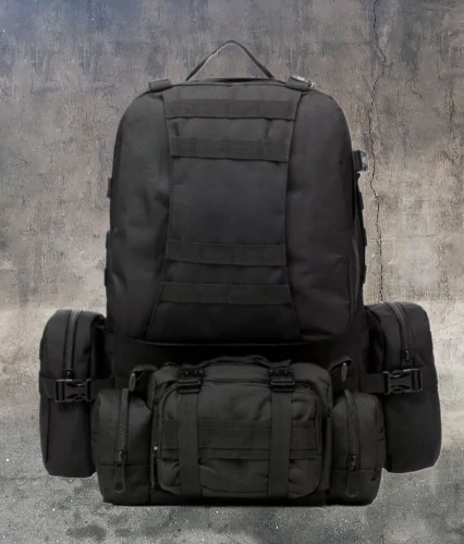 Рюкзак тактический с подсумками B08 8142, 55 л. Черный
