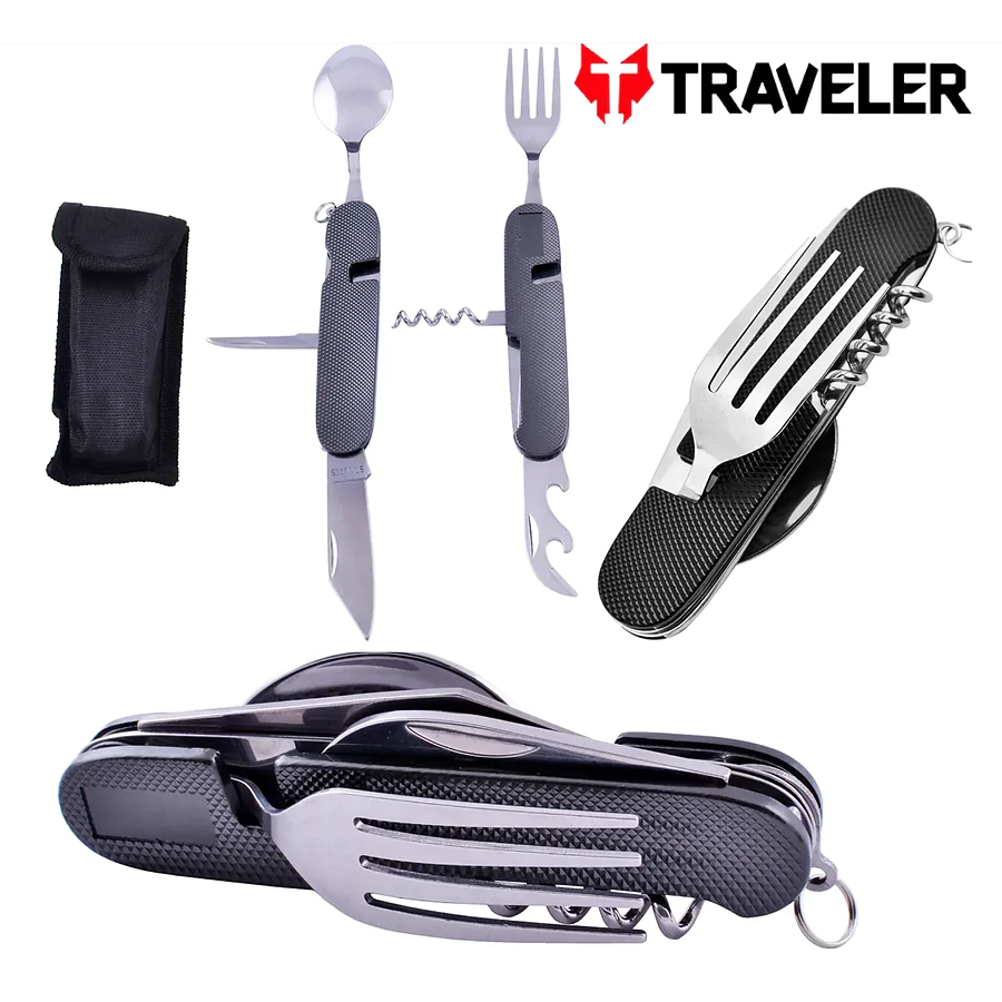 Мультитул со столовыми приборами Traveler A106. Черный