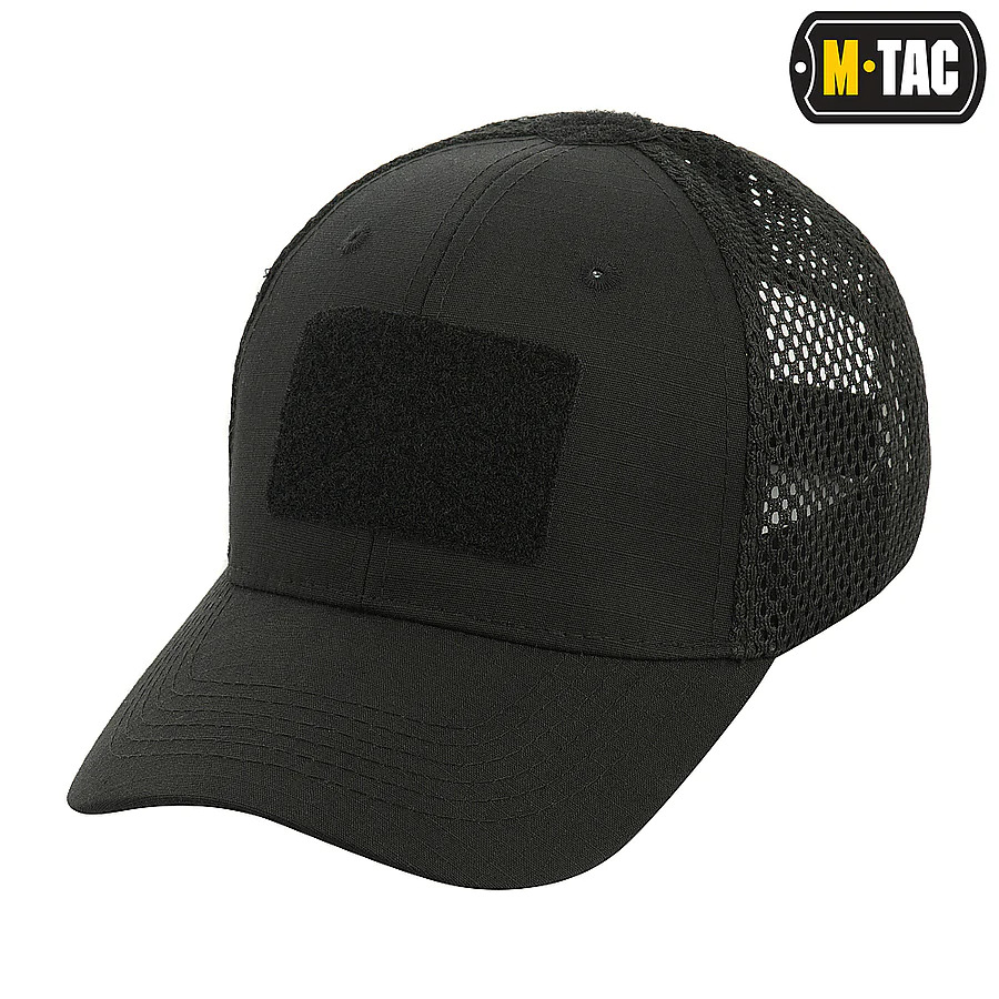 Тактическая кепка с липучкой и сеткой M-Tac Flex рип-стоп. Черный