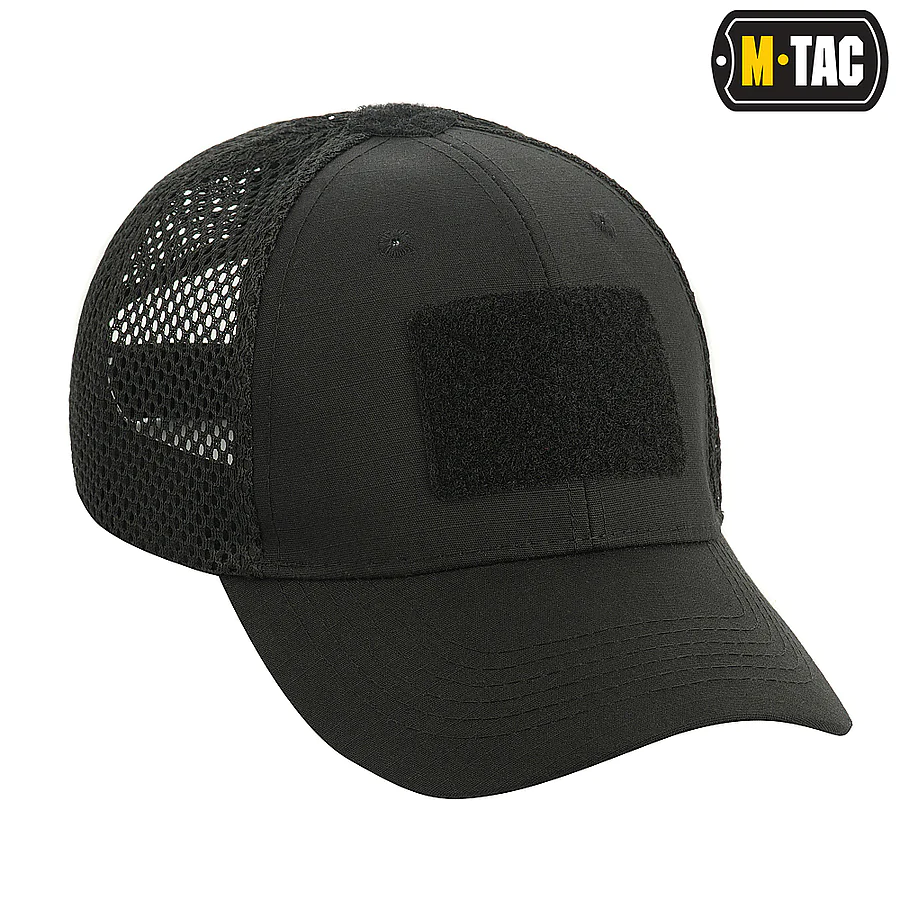 Тактическая кепка с липучкой и сеткой M-Tac Flex рип-стоп. Черный