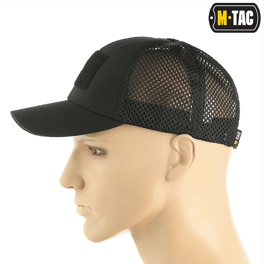 Тактическая кепка с липучкой и сеткой M-Tac Flex рип-стоп. Черный