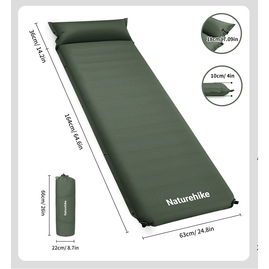 Матрац самонадувний з подушкою Naturehike CNK2450WS020. Зелений