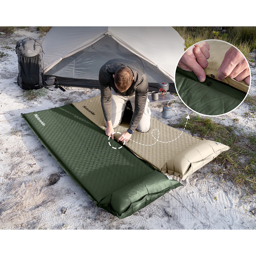 Матрац самонадувний з подушкою Naturehike CNK2450WS020. Зелений