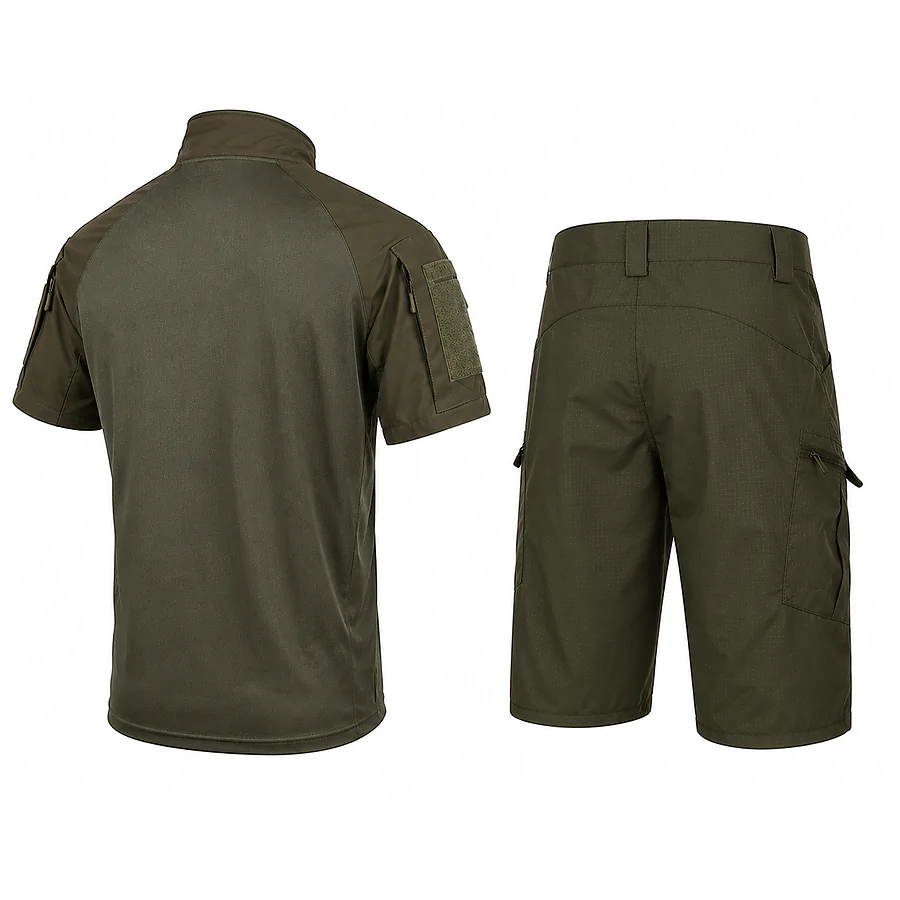 Тактичний літній костюм з убаксом Combatant Raider Core короткий рукав та шортами Rip-Stop PolyCotton SPECPROM. Олива