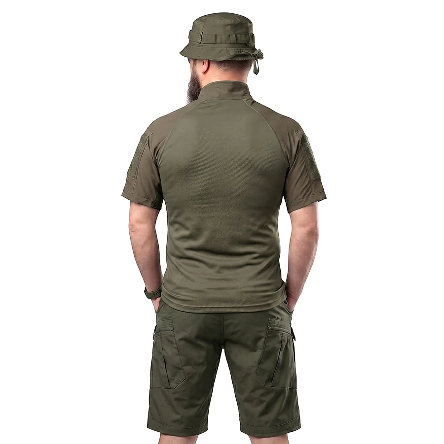 Тактичний літній костюм з убаксом Combatant Raider Core короткий рукав та шортами Rip-Stop PolyCotton SPECPROM. Олива