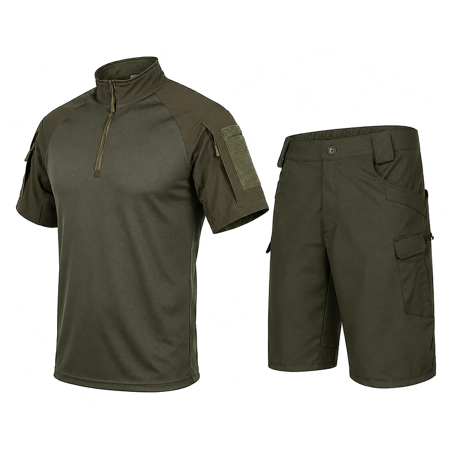 Тактичний літній костюм з убаксом Combatant Raider Core короткий рукав та шортами Rip-Stop PolyCotton SPECPROM. Олива