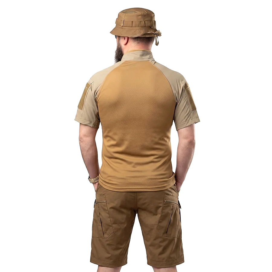 Тактичний літній костюм з убаксом Combatant Raider Core короткий рукав та шортами Rip-Stop PolyCotton SPECPROM. Койот