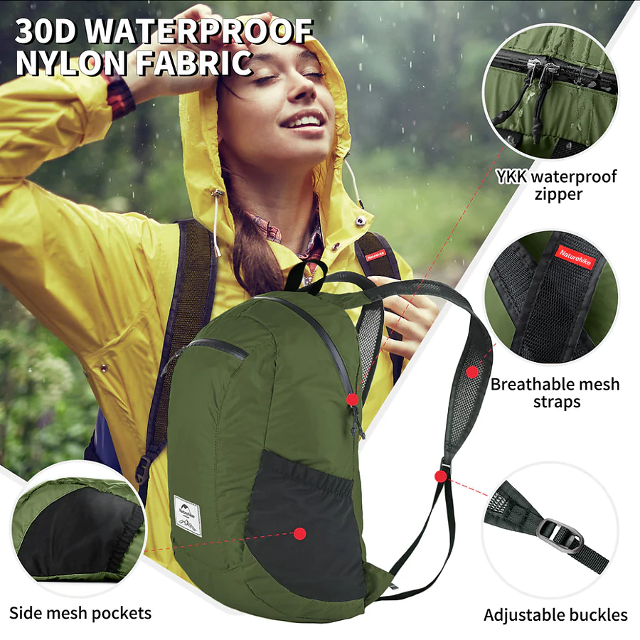 Рюкзак компактний надлегкий Naturehike Ultralight NH17A012-B, 18л. Олива