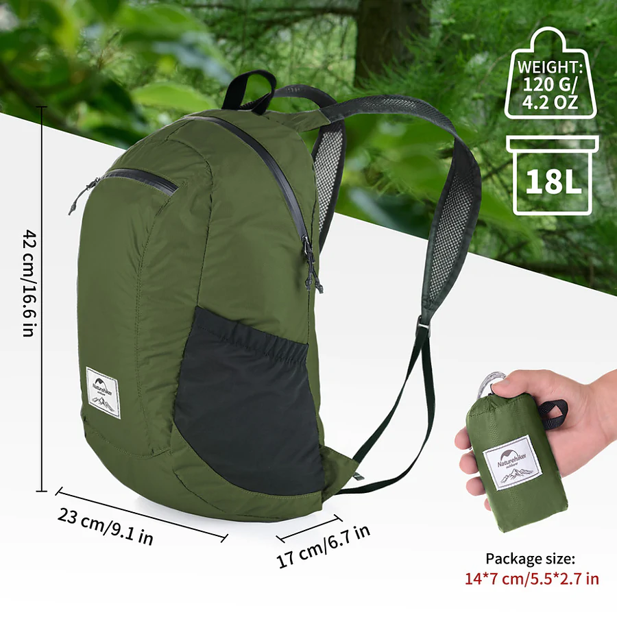 Рюкзак компактний надлегкий Naturehike Ultralight NH17A012-B, 18л. Олива