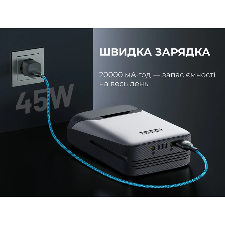 УМБ Litheli Power Bank 20000 mAh, 45 W, 4А, Fast Charge, Bluetooth. Білий
