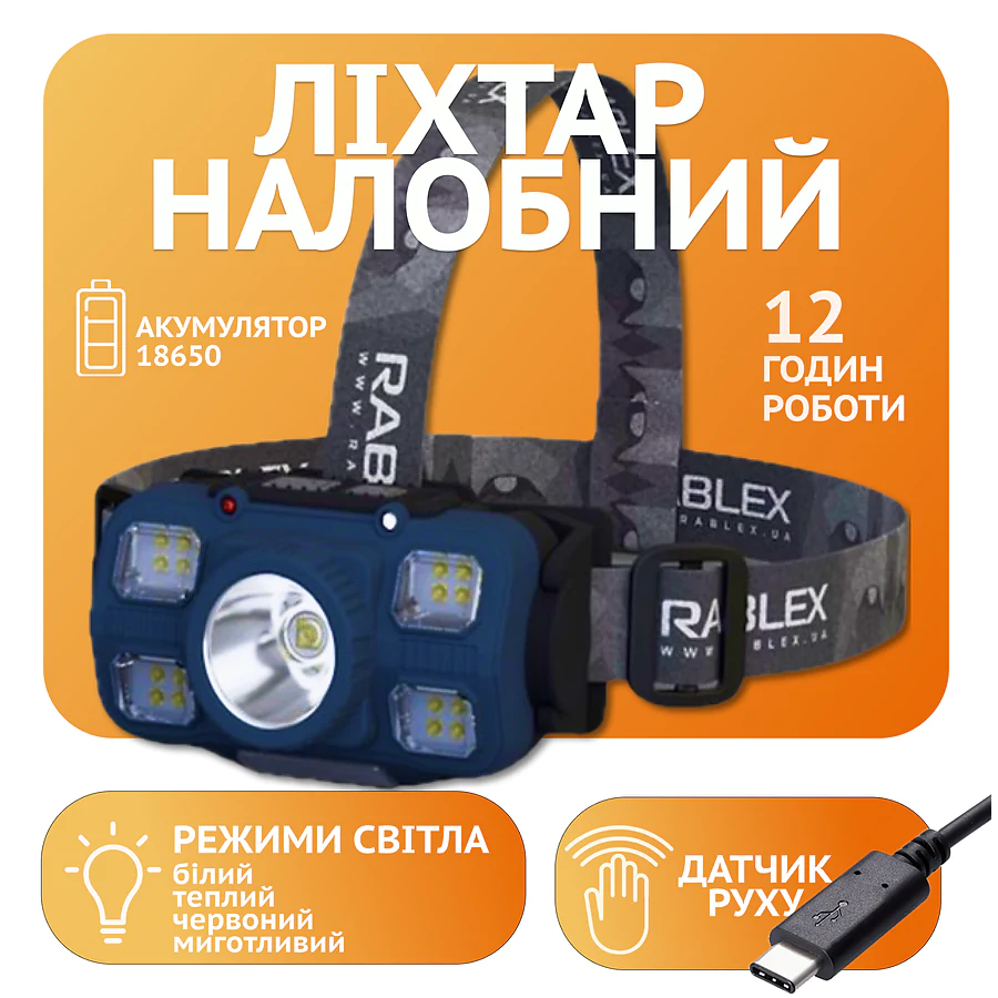 Налобный светодиодный фонарь Rablex RB963. Синий