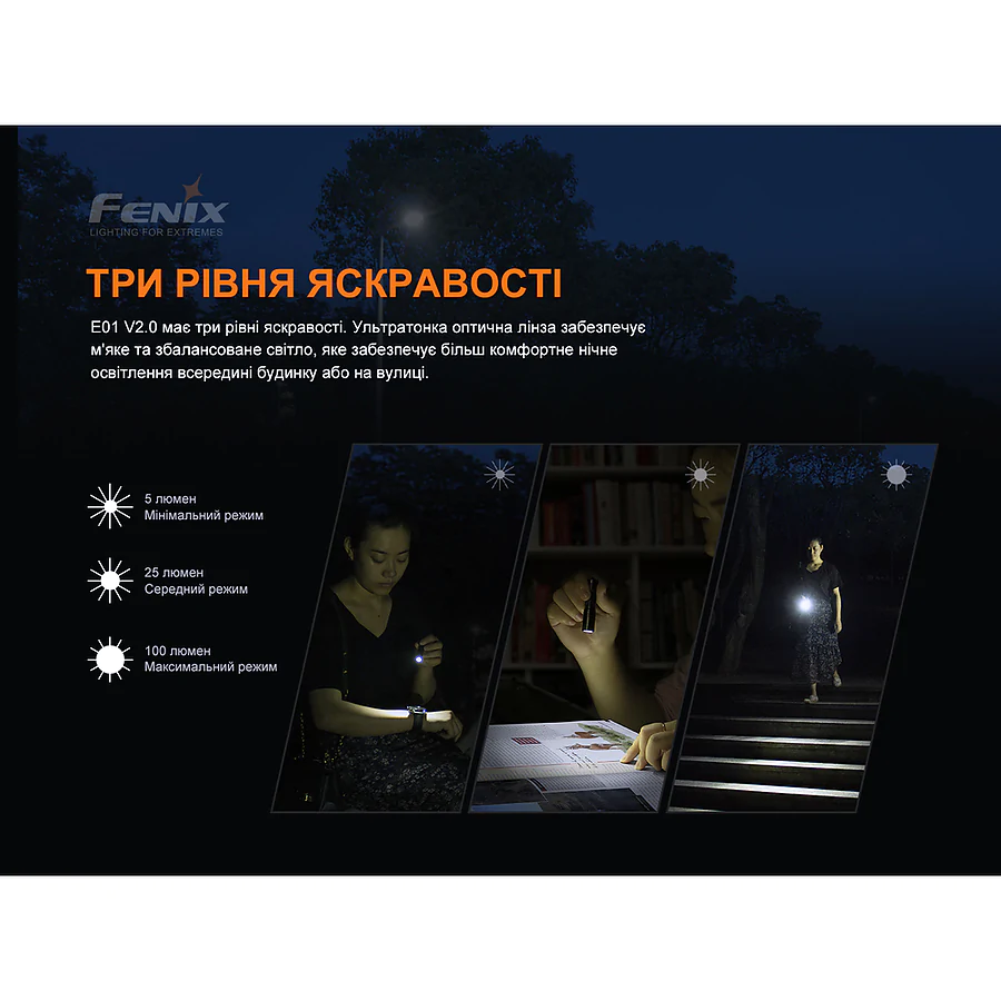 Ліхтарик-брелок ручний Fenix E01 V2.0 чорний