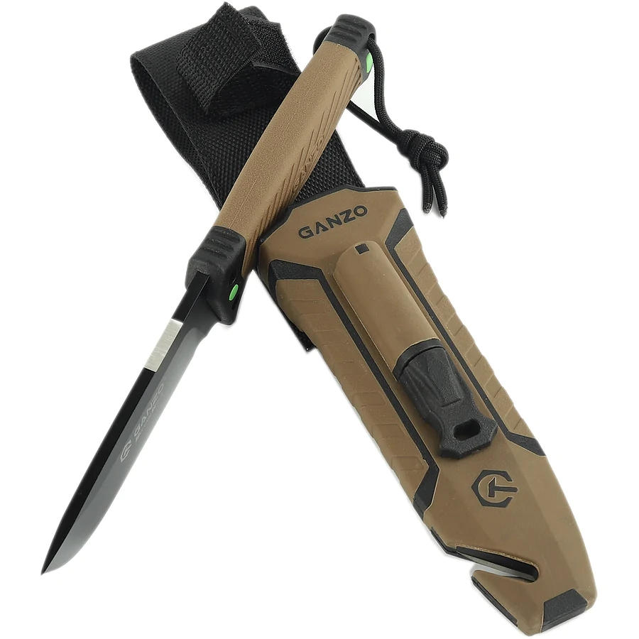 Ніж з паракордом Ganzo G8012V2-DY. Коричневий