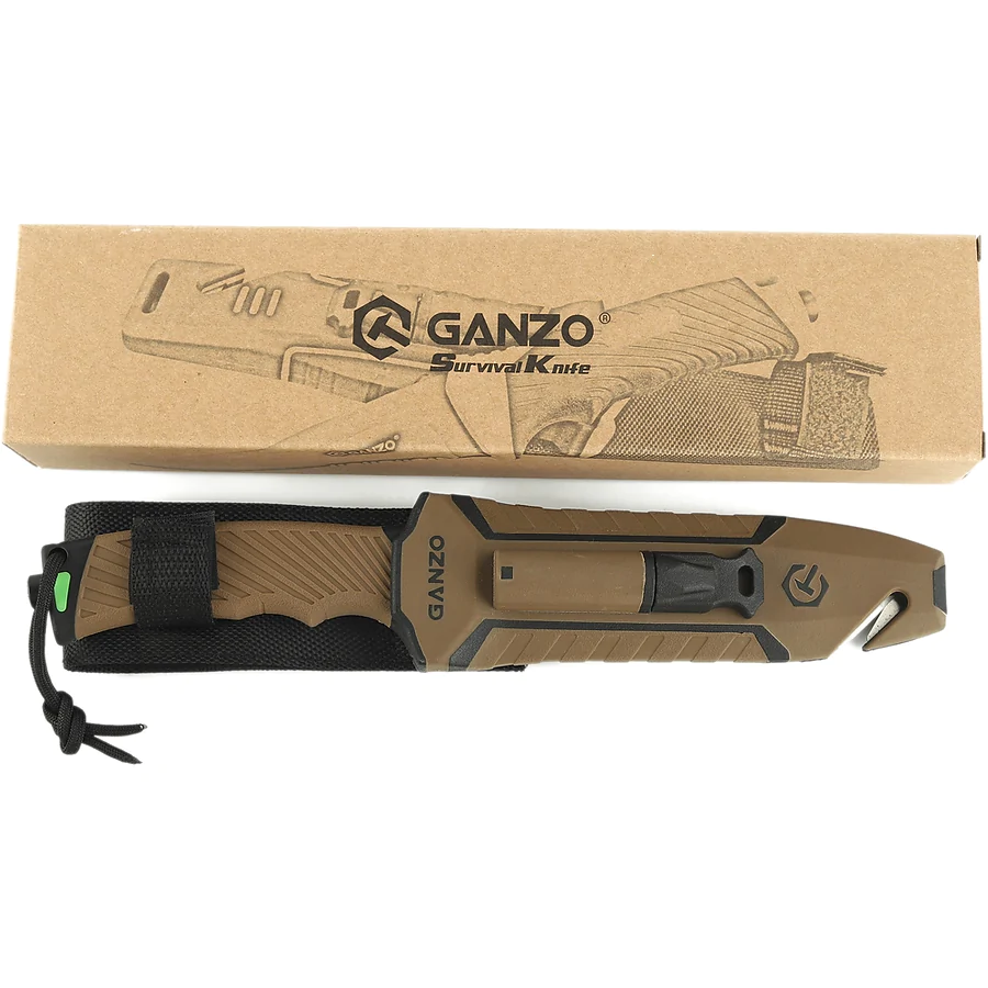 Ніж з паракордом Ganzo G8012V2-DY. Коричневий