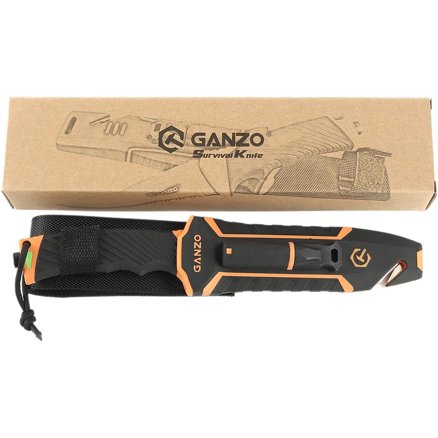 Нож с паракордом Ganzo G8012V2-OR, оранжевый