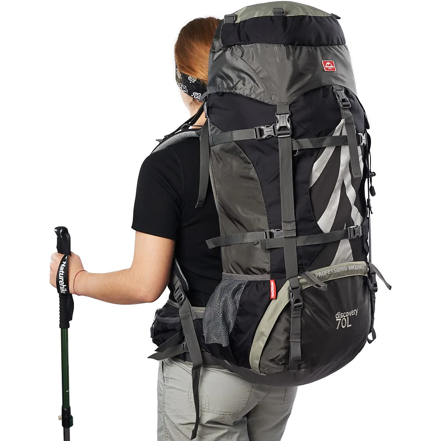 Рюкзак туристичний Naturehike NH70B070-B, 70л+5л, чорно-сірий