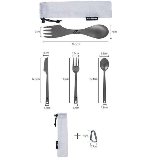 Ложка-вилка-нож титановая Naturehike Titanium NH19T012. Серый