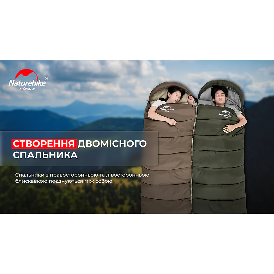 Спальник с капюшоном правый (1°C) Naturehike U350 NH20MSD07. Зеленый