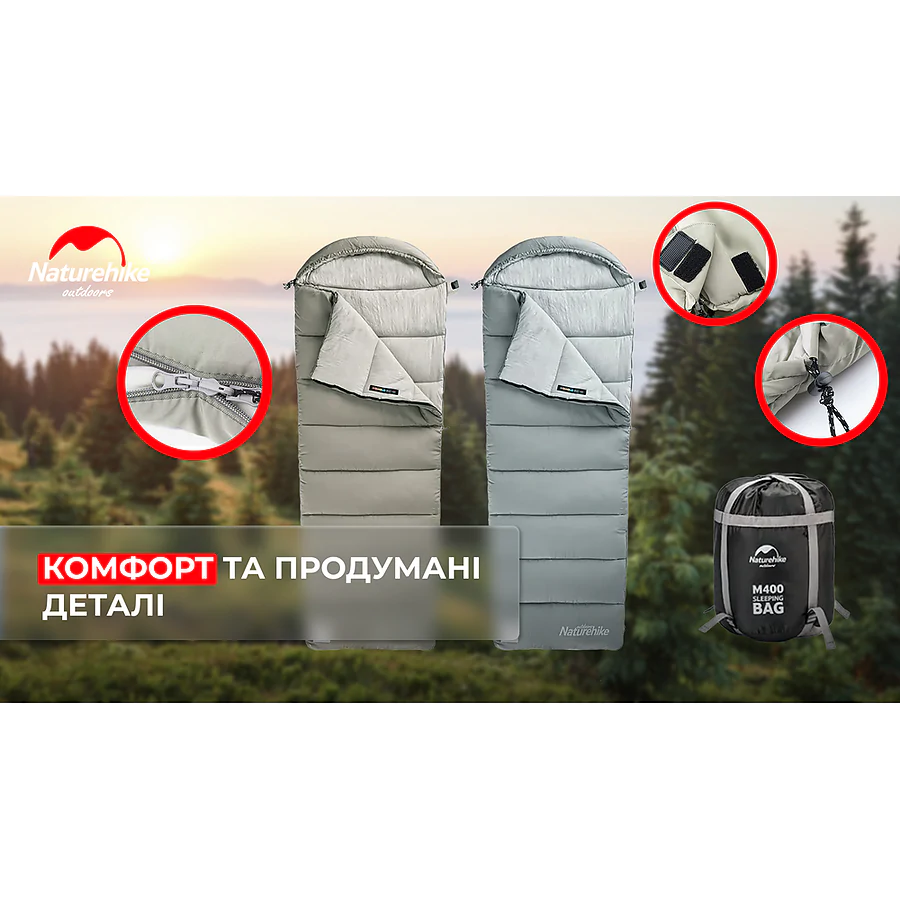 Спальник с капюшоном Naturehike M400 NH20MSD02, (1°C), левый, зеленый