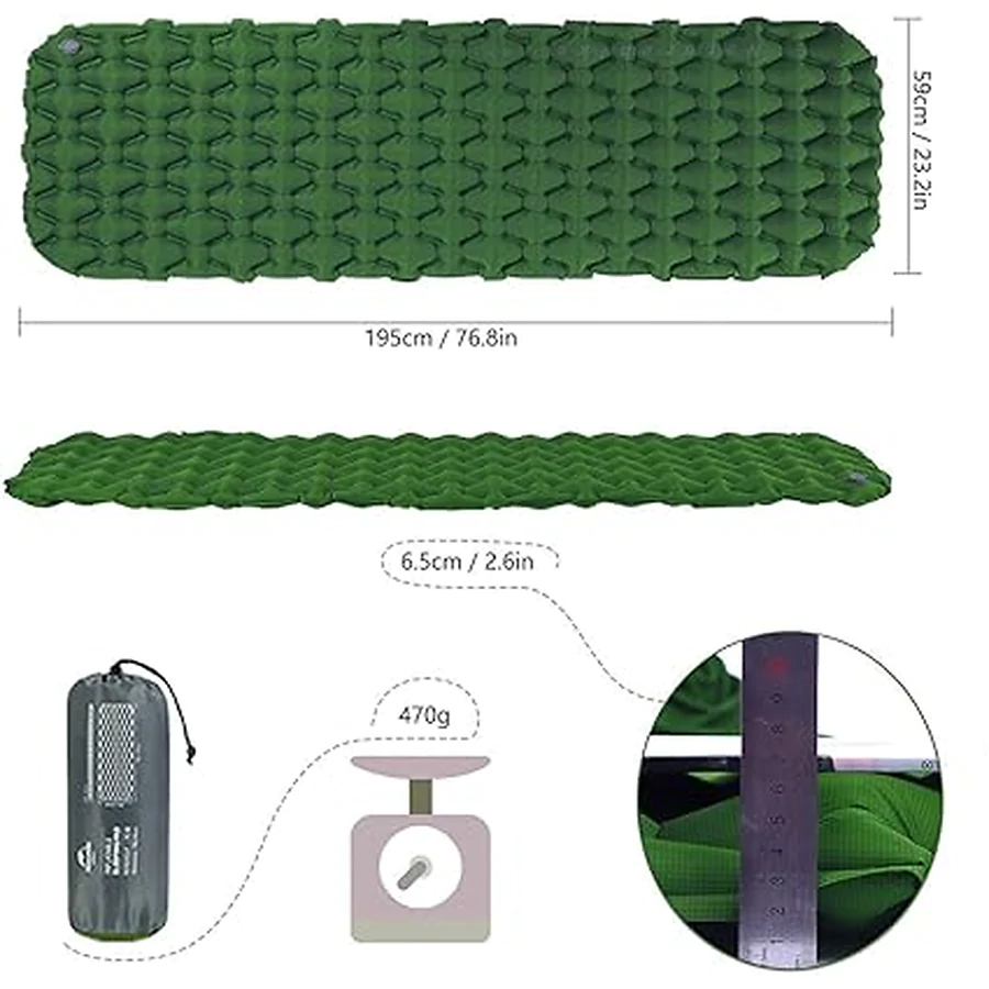 Килимок надувний 65 мм Naturehike FC-10 NH19Z001-P. Зелений