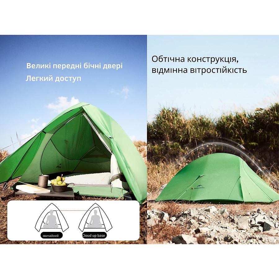 Палатка сверхлегкая одноместная Naturehike Cloud Up Base 1 CNK2450WS032, зеленая