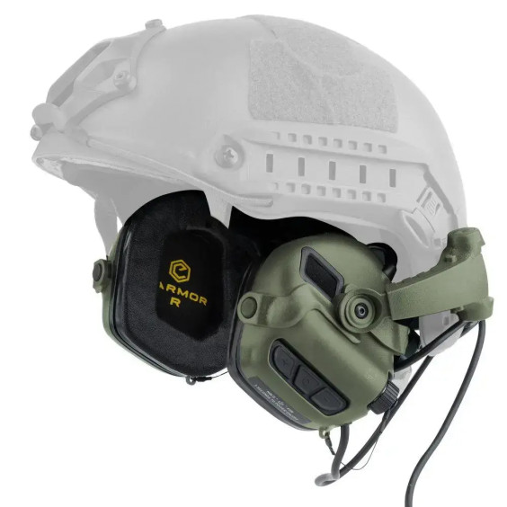 Тактичні навушники EARMOR M32H ОЛИВА з кріпленнями під каску "ЧЕБУРАШКА"