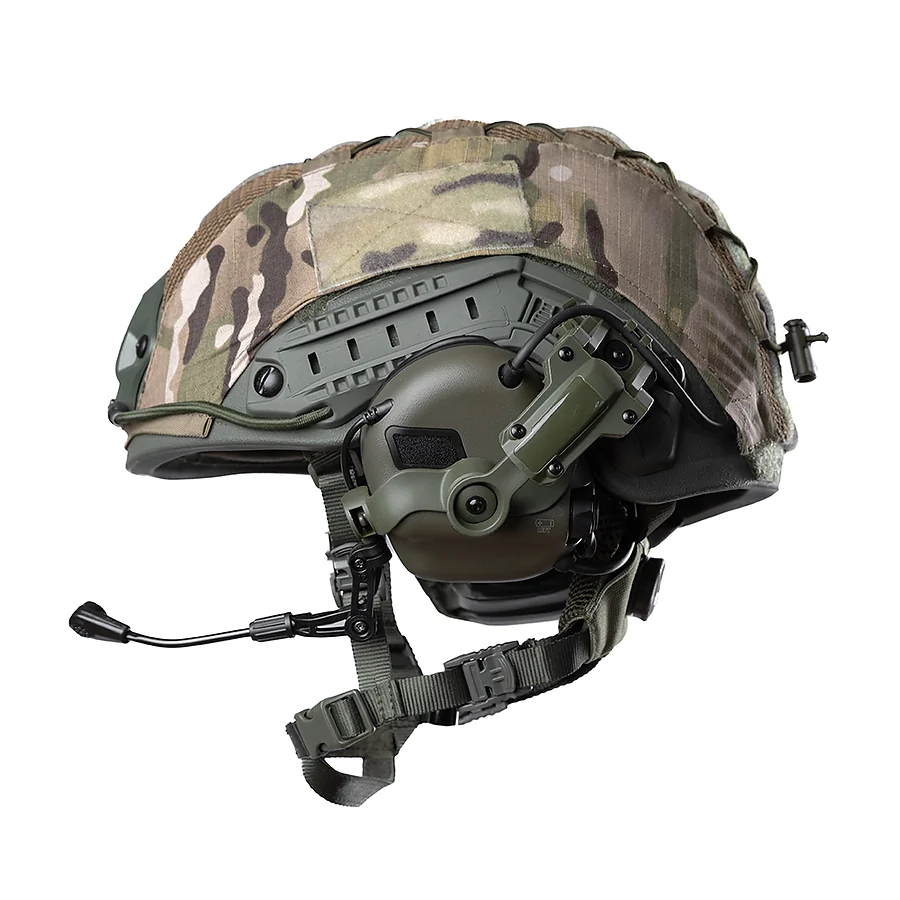 Баллистический бронешлем FAST SPECPROM в кавере с наушниками Earmor M32 (X). Олива