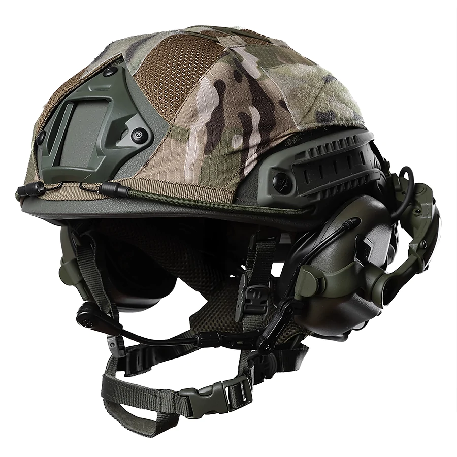 Баллистический бронешлем FAST SPECPROM в кавере с наушниками Earmor M32 (X). Олива