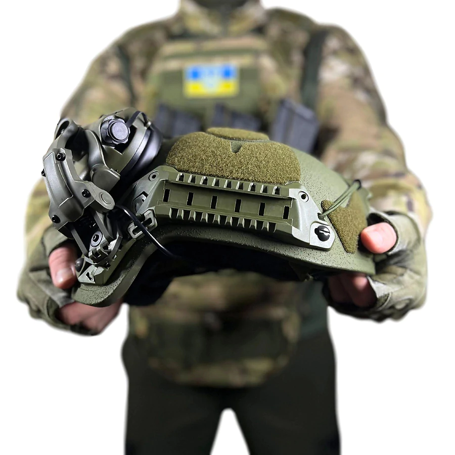 Комплект тактический бронешлем Sestan-Busch Helmet BK-ACH-HC с активными наушниками Earmor M32 (X). Олива. (M/L)