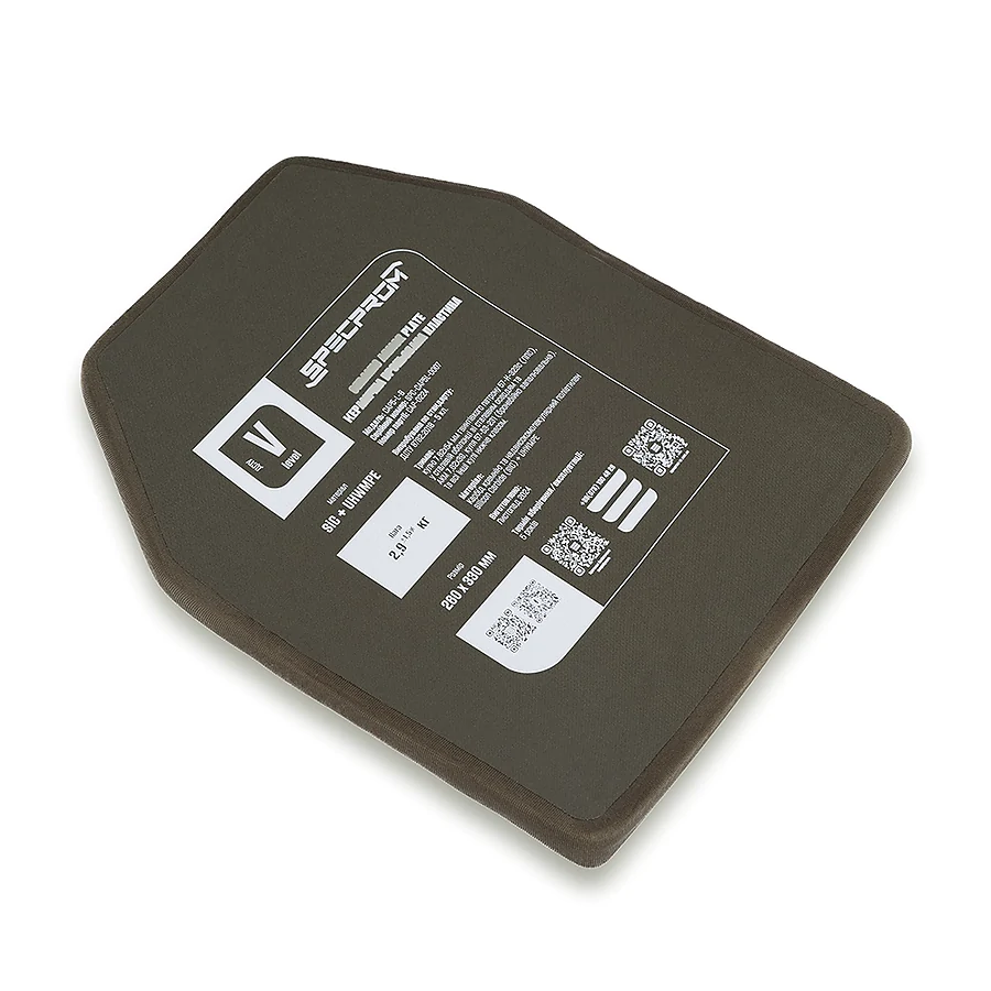 Керамическая бронеплита SPECPROM S-Line 5-го класса. Вес 2.9 кг. Размер 26 на 33 см. Олива
