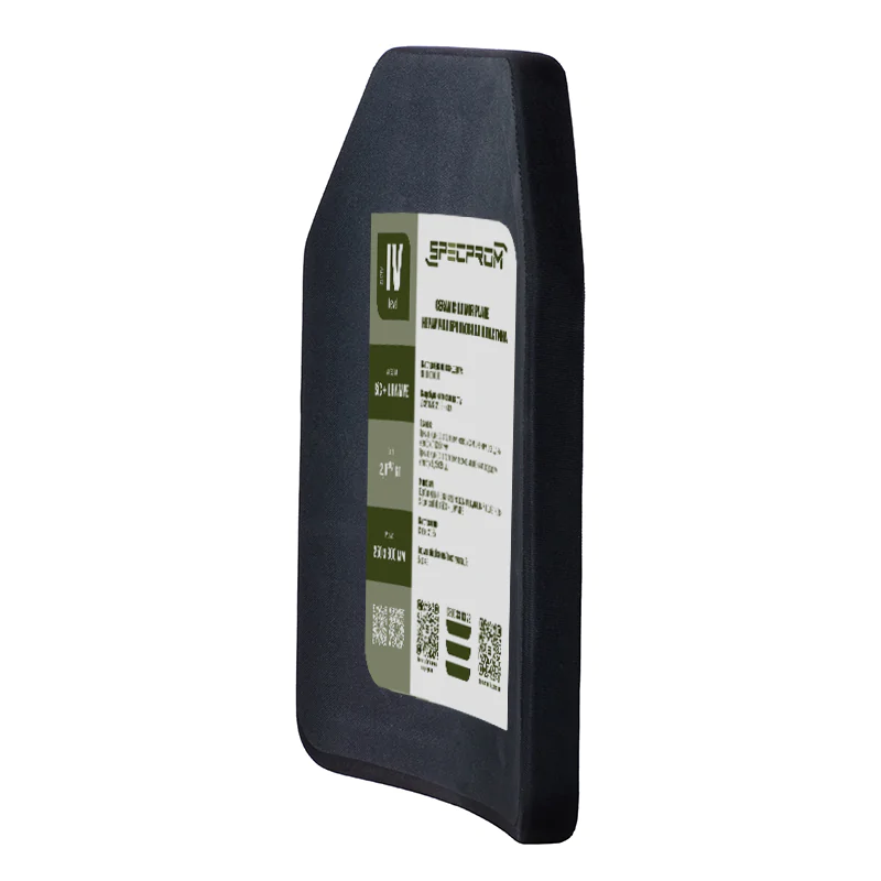 Керамічна бронепліта SPECPROM Sic+PE 4-го класу. Вага 2,0 кг. Розмір 25 на 30 см. Чорна