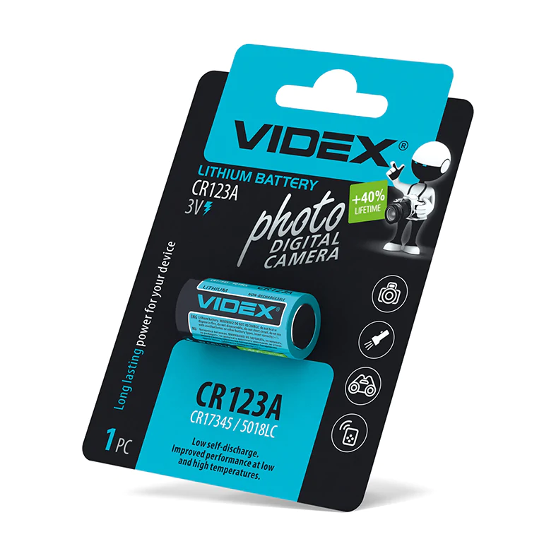 Батарейка літієва Videx CR123A 1шт в блістері