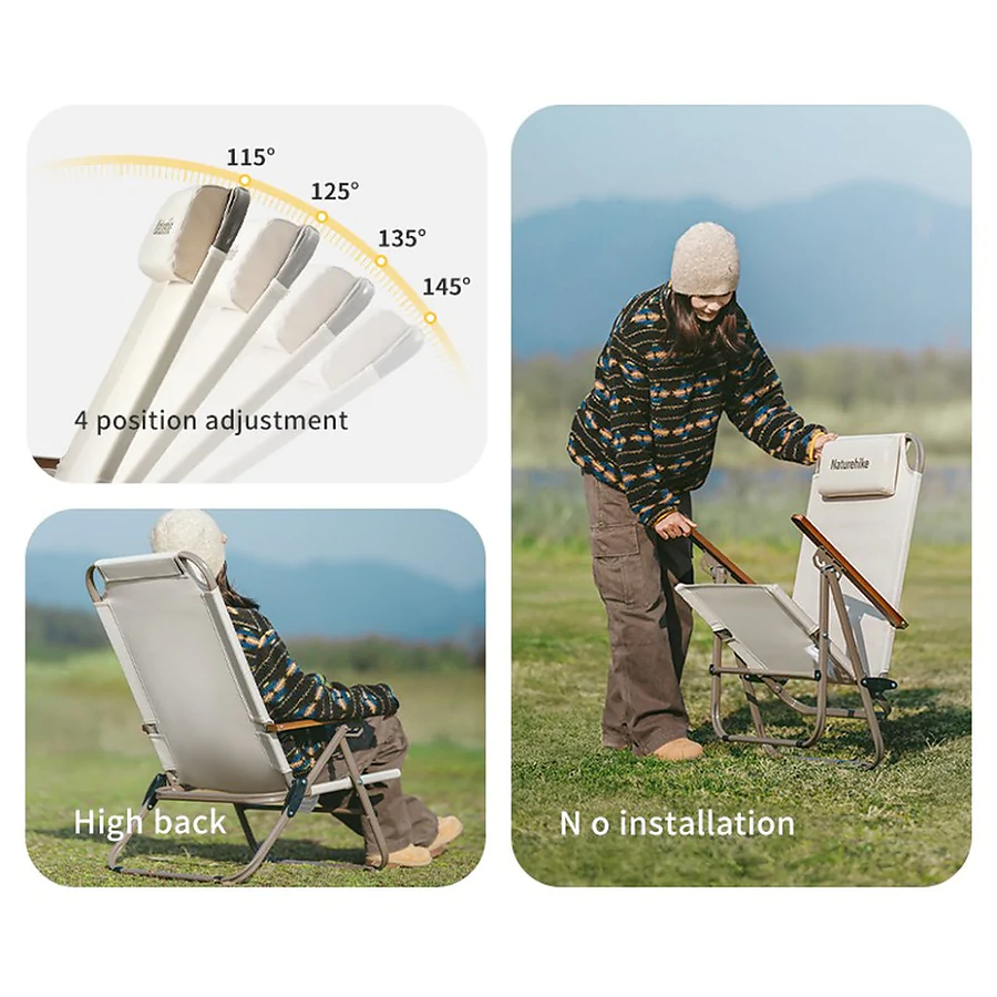 Кресло складное с регулируемым наклоном Naturehike CNK2550JJ012 углеродистая сталь. Черный
