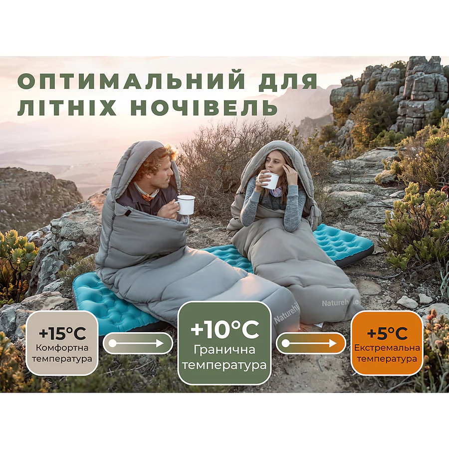 Спальный мешок с капюшоном Naturehike MS100 CNK2350WS023 левый. Серый
