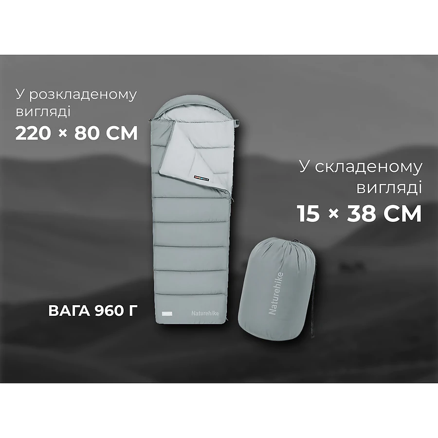 Спальный мешок с капюшоном Naturehike MS100 CNK2350WS023 левый. Серый